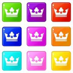 Steel crown icons set 9 color collection isolated on white for any design