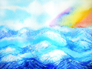 abstract mountain watercolor painting landscape hand drawn design illustration