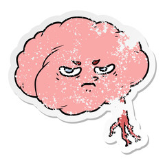 distressed sticker of a cartoon brain