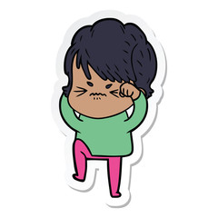 sticker of a cartoon frustrated woman
