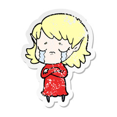 distressed sticker of a cartoon crying elf girl