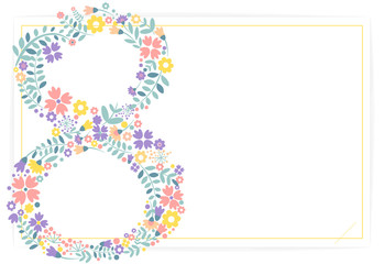 Number eight 8 of flowers. Sketch element for international womens day.