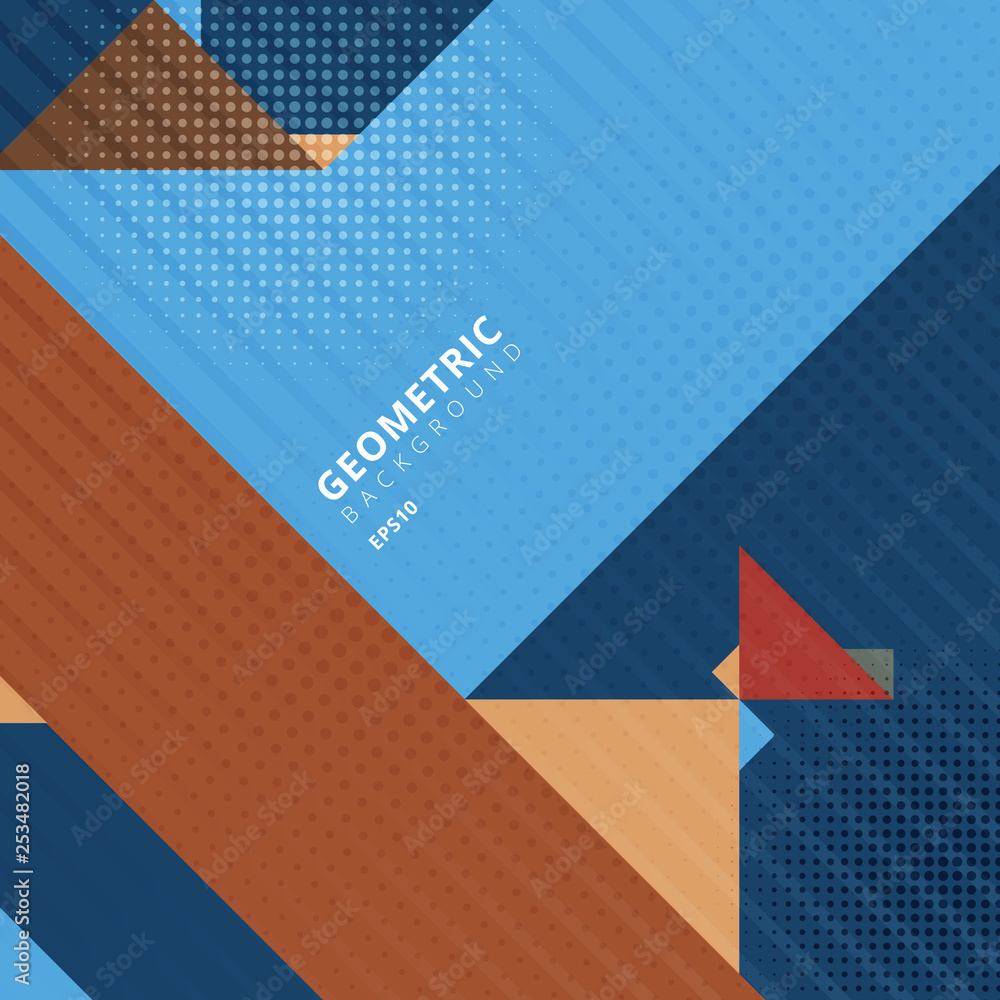 Poster abstract template triangles geometric shapes with halftone pattern texture.