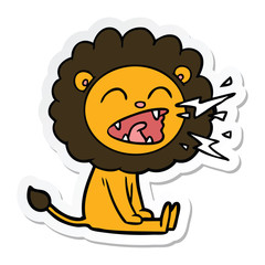 sticker of a cartoon roaring lion