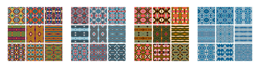 set of different seamless colored vintage geometric pattern - obrazy, fototapety, plakaty