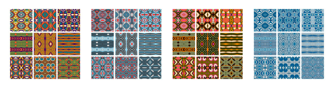 set of different seamless colored vintage geometric pattern