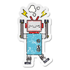 distressed sticker of a cute cartoon dancing robot
