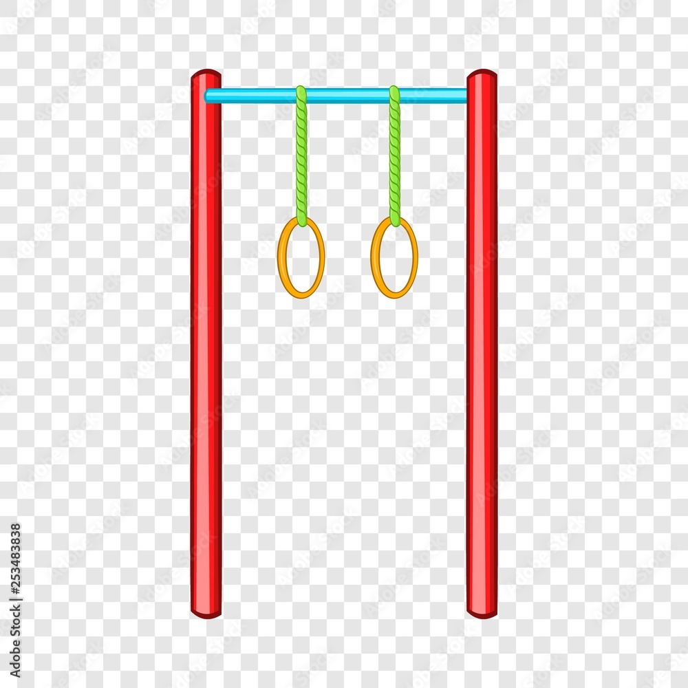 Poster horizontal bar with rings icon in cartoon style isolated on background for any web design