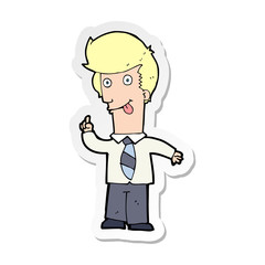 sticker of a cartoon office man with crazy idea