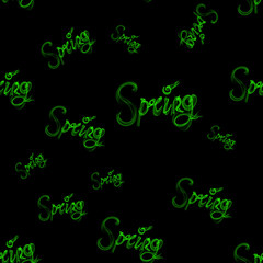 Spring green lettering word made of smoke isolated on black background. Seamless design pattern