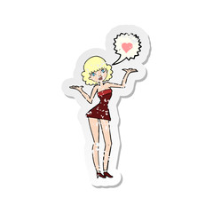 retro distressed sticker of a cartoon woman in love