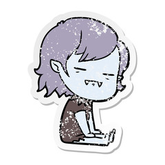 distressed sticker of a cartoon undead vampire girl sitting