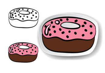 cute doodle doughnut element with sticker paper style isolated on white background
