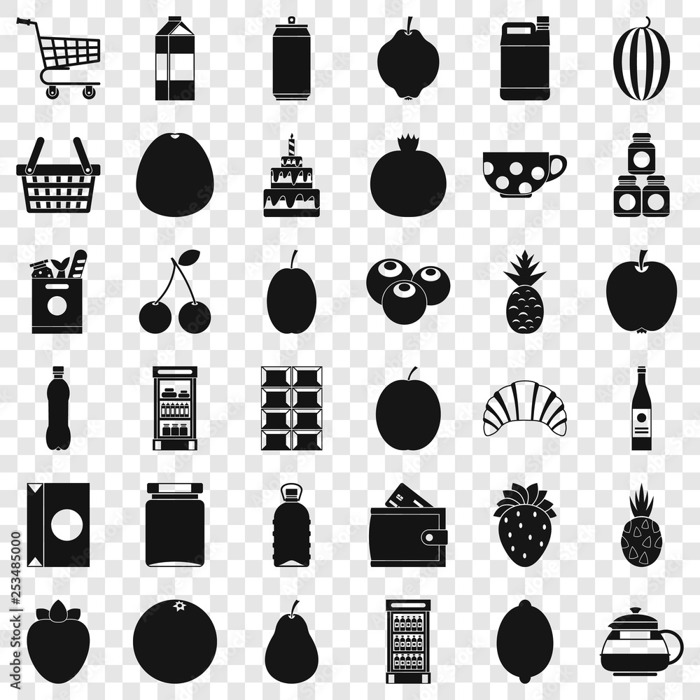 Poster different drinks icons set. simple style of 36 different drinks vector icons for web for any design