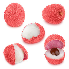 Set of lychees isolated on a white background.