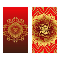 Luxury Card With Patterns Of The Mandala. Floral Ornaments. Islam, Arabic, Indian, Ottoman Motifs. Template For Flyer Or Invitation Card Design. Vector Illustration. Sunrise gold color