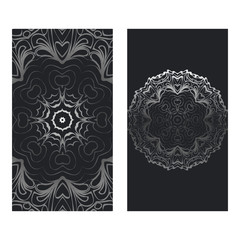 Templates Card With Mandala Design. Vector Illustration. For Visit Card, Business, Greeting Card Invitation. Black silver color
