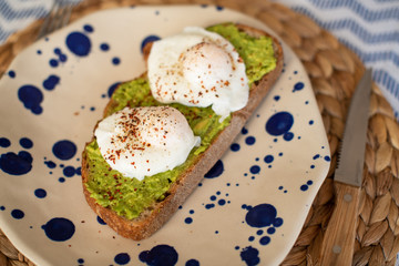 Avocado toast with poached eggs