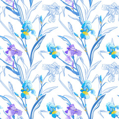 Floral seamless pattern. Flower iris background. Floral seamless texture with flowers.