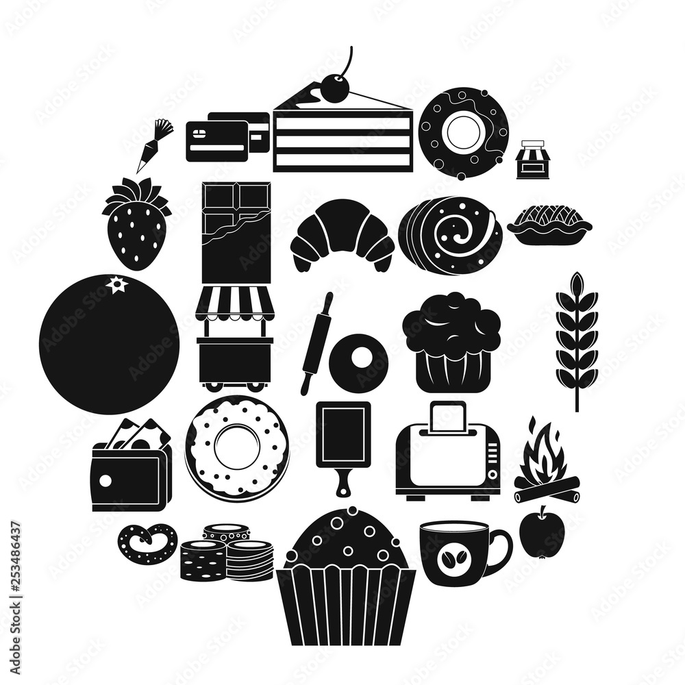 Poster pastry icons set. simple set of 25 pastry vector icons for web isolated on white background