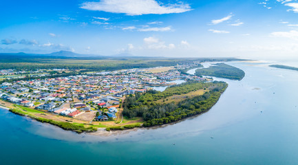 Aerial landscape of picturesque coastal village in New South Wales, Australia