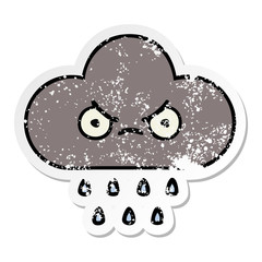 distressed sticker of a cute cartoon storm rain cloud