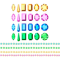 Set of gold accessories with multi-colored diamonds.