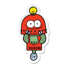 sticker of a happy carton robot with light bulb