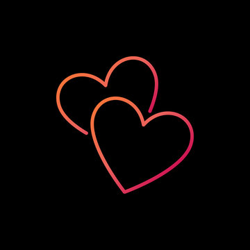 Two Hearts vector colorful line icon. Love concept linear sign or logo element on dark background