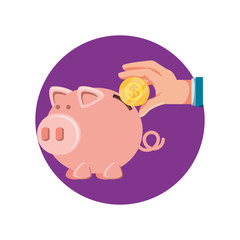 hand with saving piggy and coin