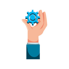 hand with gear machine isolated icon