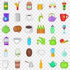 Fototapeta na wymiar Fruit and drink icons set. Cartoon style of 36 fruit and drink vector icons for web for any design