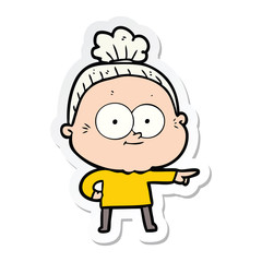 sticker of a cartoon happy old woman