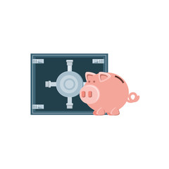 saving piggy with safe box isolated icon