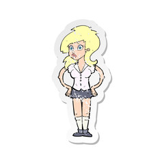 retro distressed sticker of a cartoon pretty woman