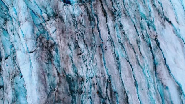 Incredible view from above of beautiful blue iced glacier walk.