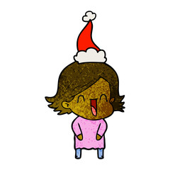 textured cartoon of a laughing woman wearing santa hat