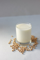 Soybean milk with soy beans around it