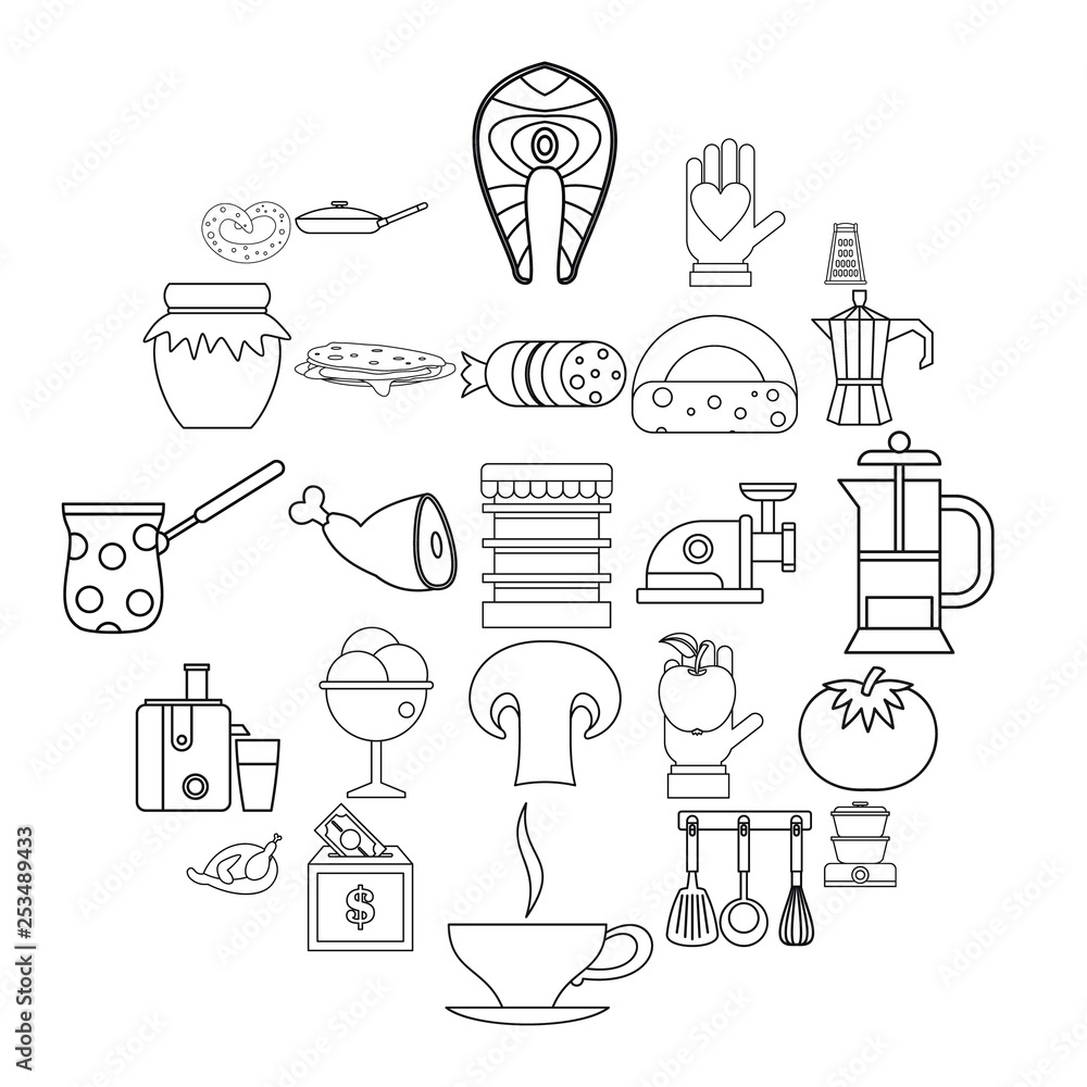 Aufkleber jam icons set. outline set of 25 jam vector icons for web isolated on white background