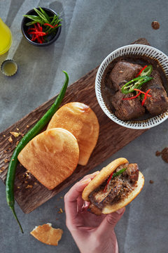 Trendy meat bun from South East Asia