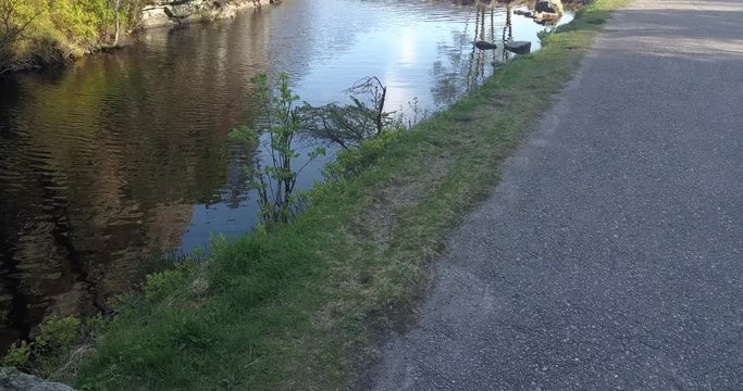 Langevatnet mountain lake Munkebotn sti trail near Bergen Norway Drone