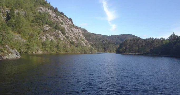 Langevatnet mountain lake Munkebotn sti trail near Bergen Norway Drone