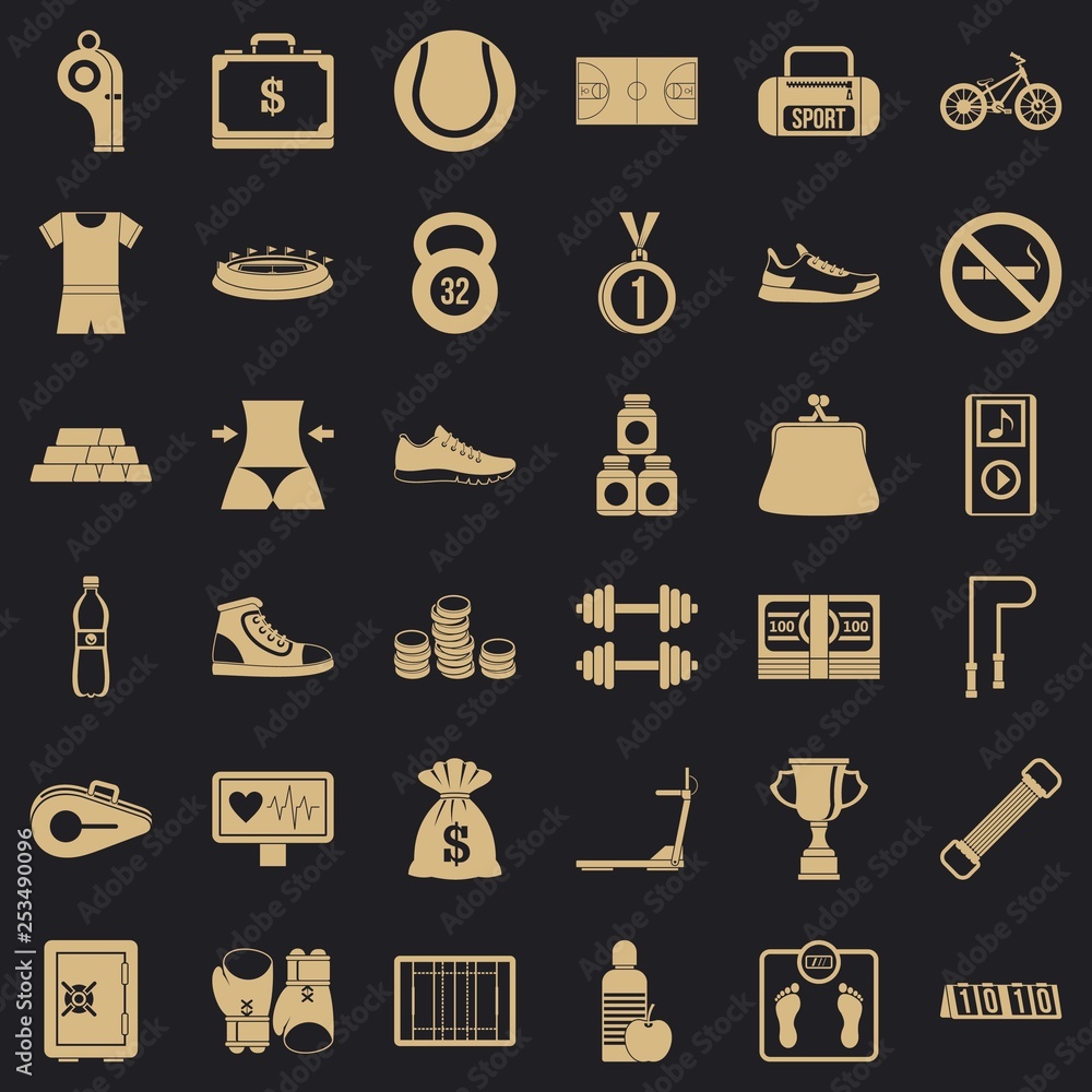 Poster basketball uniform icons set. simple style of 36 basketball uniform vector icons for web for any des