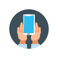 hands with smartphone device isolated icon