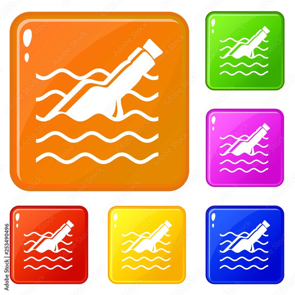 Aufkleber message in bottle icons set collection vector 6 color isolated on white background