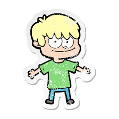 distressed sticker of a happy cartoon man