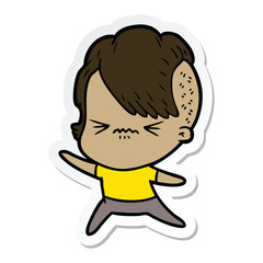Obraz premium sticker of a cartoon annoyed hipster girl