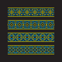 Set of colored ribbon patterns. Yellow blue traditional ornaments for embroidery or frame design.