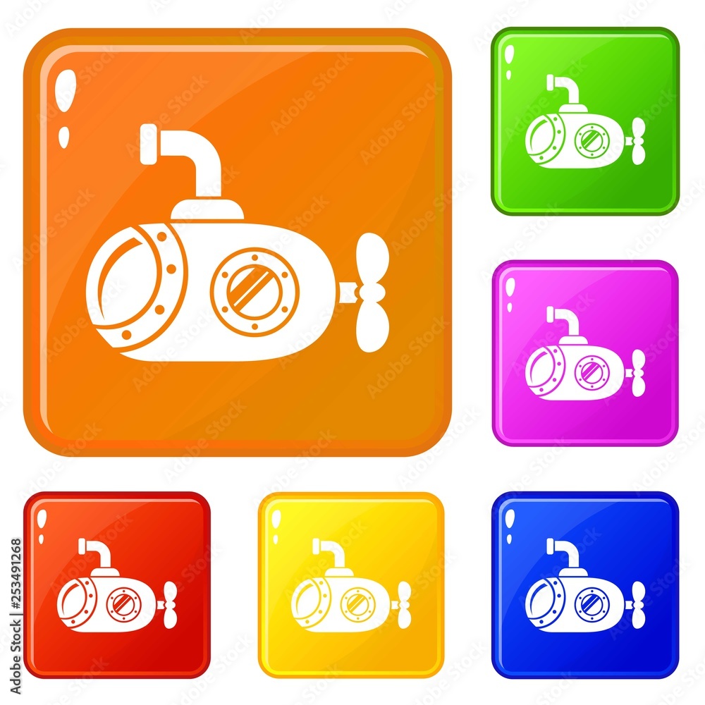 Poster bathyscaphe icons set collection vector 6 color isolated on white background