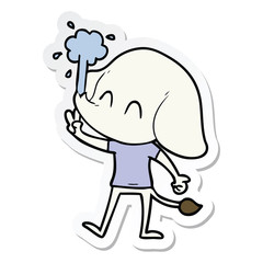 sticker of a cute cartoon elephant spouting water